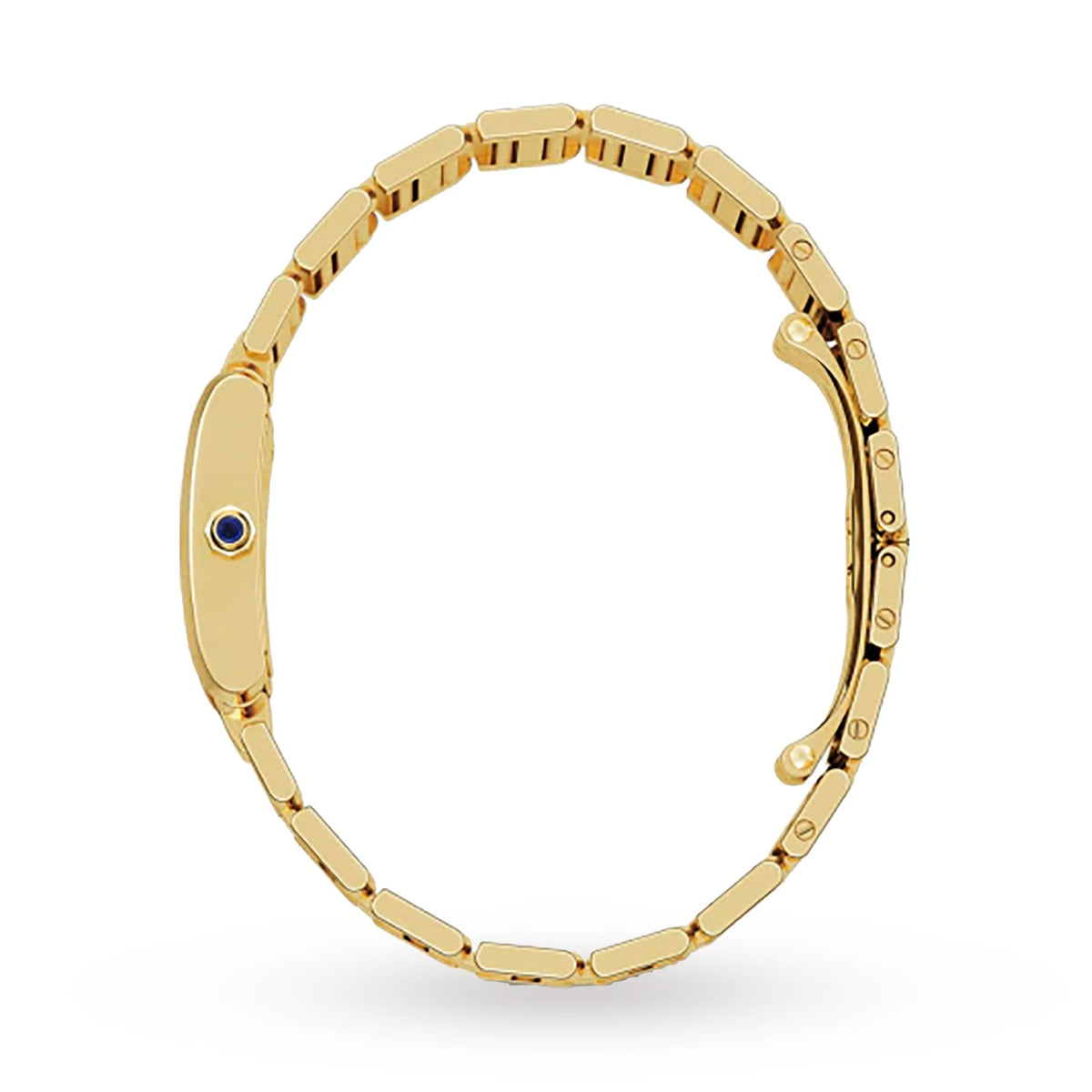 Cartier Tank Française women's quartz watch, small model case, silver dial, gold-tone bracelet – side profile view