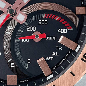 Casio Edifice ECB-900DC-1A men's analog-digital watch, black dial, two-tone silver and rose gold-tone stainless steel bracelet – detail view 1