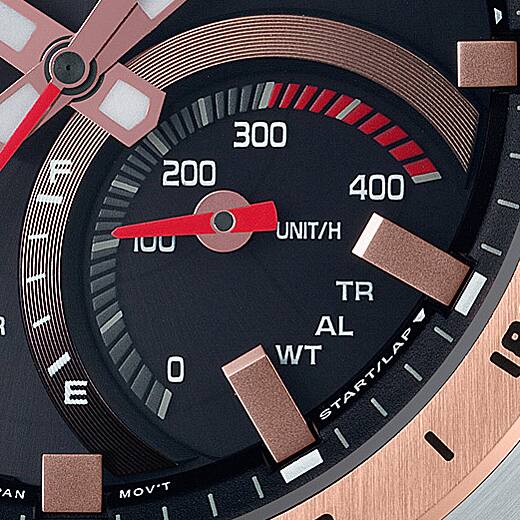 Casio Edifice ECB-900DC-1A men's analog-digital watch, black dial, two-tone silver and rose gold-tone stainless steel bracelet – detail view 1