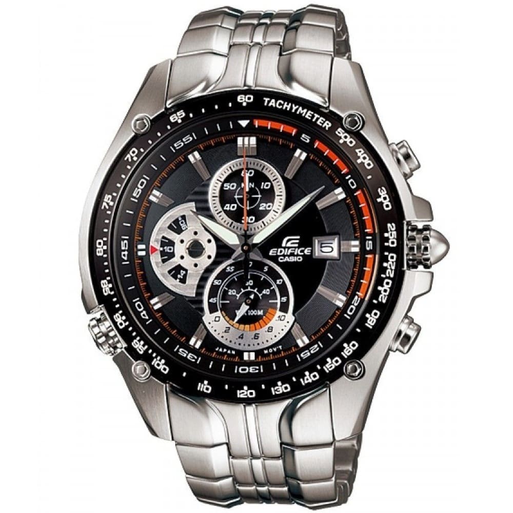 Casio Edifice EF-543D-1AV men's chronograph watch, black dial, silver-tone stainless steel bracelet – front view