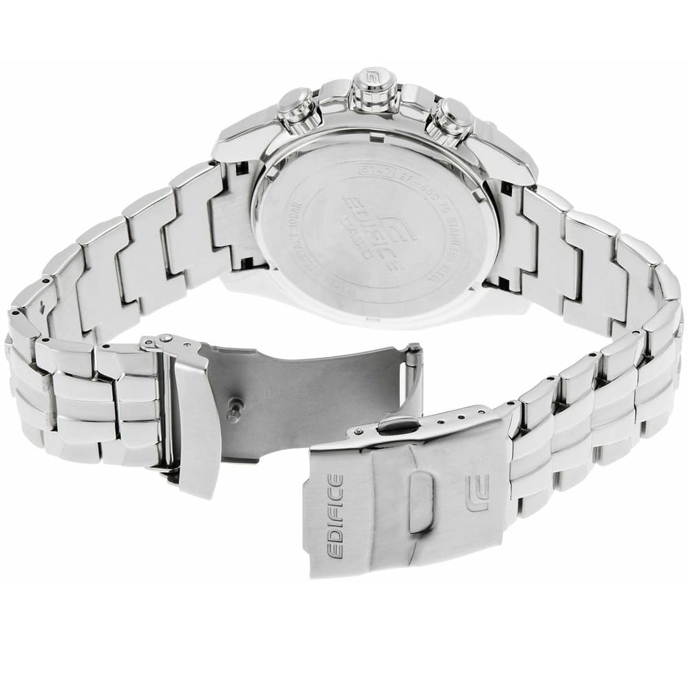 Casio Edifice EF-550D-1AV men's chronograph watch, black dial, silver-tone stainless steel bracelet – detail view 2
