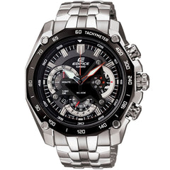Casio Edifice EF-550D-1AV men's chronograph watch, black dial, silver-tone stainless steel bracelet – front view