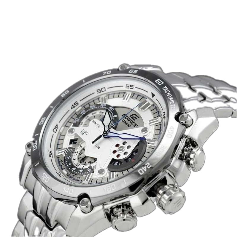 Casio Edifice EF-550D-7AV men's chronograph watch, white dial, silver-tone stainless steel bracelet – detail view 2