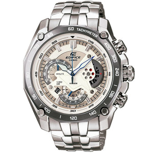 Casio Edifice EF-550D-7AV men's chronograph watch, white dial, silver-tone stainless steel bracelet – front view