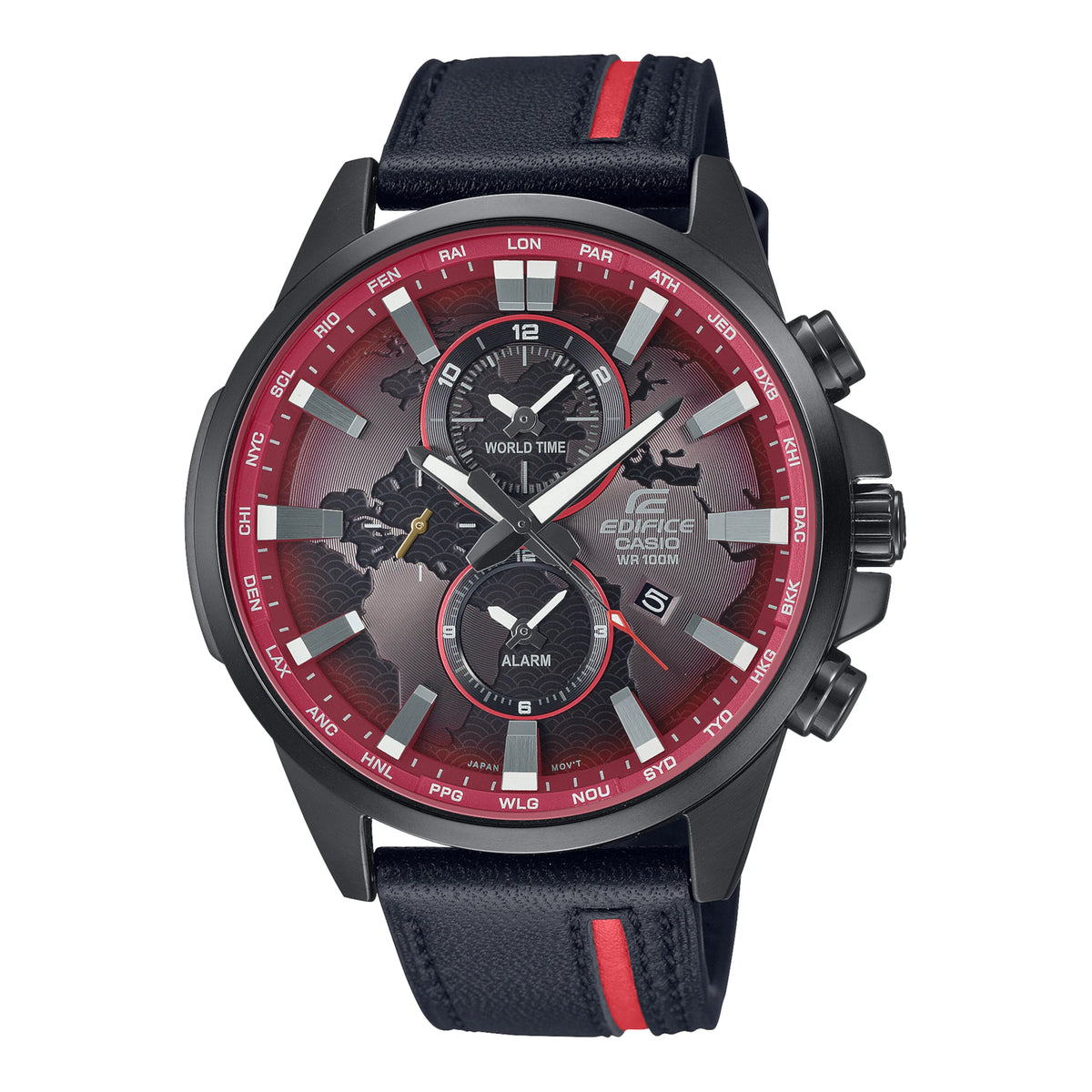 Casio Edifice EFR-303CL-1AV men's chronograph watch, black dial, genuine black leather strap – front view