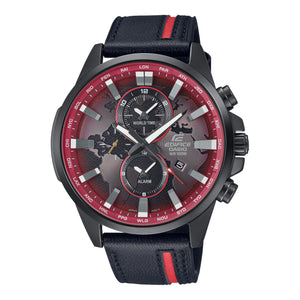 Casio Edifice EFR-303CL-1AV men's chronograph watch, black dial, genuine black leather strap – front view