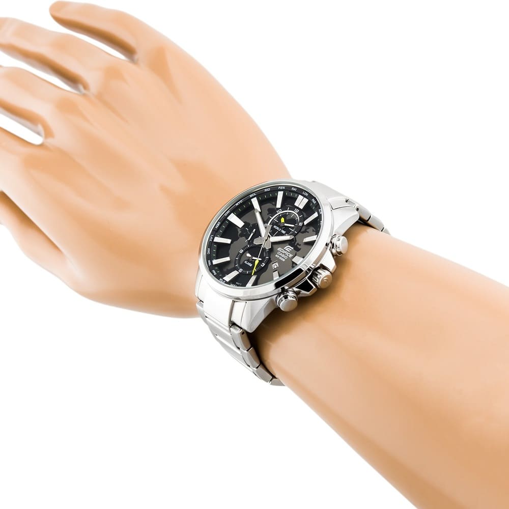 Casio Edifice EFR-303D-1AV men's world time watch, black dial, silver-tone stainless steel bracelet – detail view 2