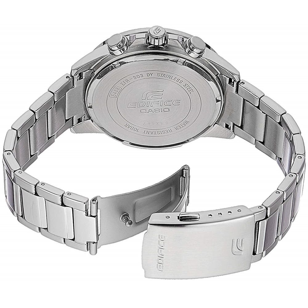 Casio Edifice EFR-303D-1AV men's world time watch, black dial, silver-tone stainless steel bracelet – detail view 4