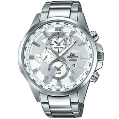 Casio Edifice EFR-303D-7AV men's world time watch, silver dial, silver-tone stainless steel bracelet – front view