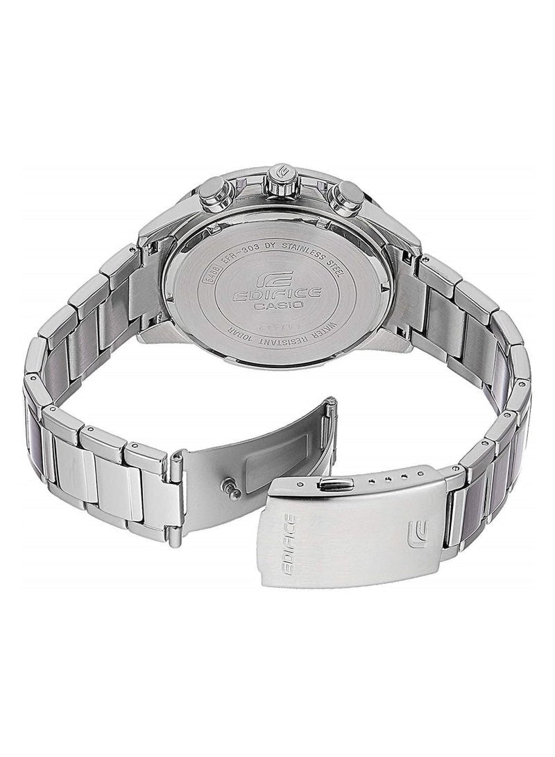 Casio Edifice EFR-303DB-2AV men's world time watch, blue dial, silver-tone stainless steel bracelet – detail view 2