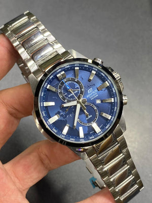 Casio Edifice EFR-303DB-2AV men's world time watch, blue dial, silver-tone stainless steel bracelet – detail view 3