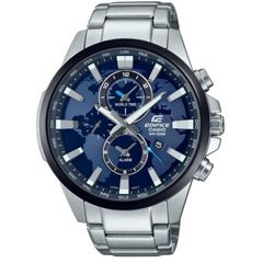 Casio Edifice EFR-303DB-2AV men's world time watch, blue dial, silver-tone stainless steel bracelet – front view