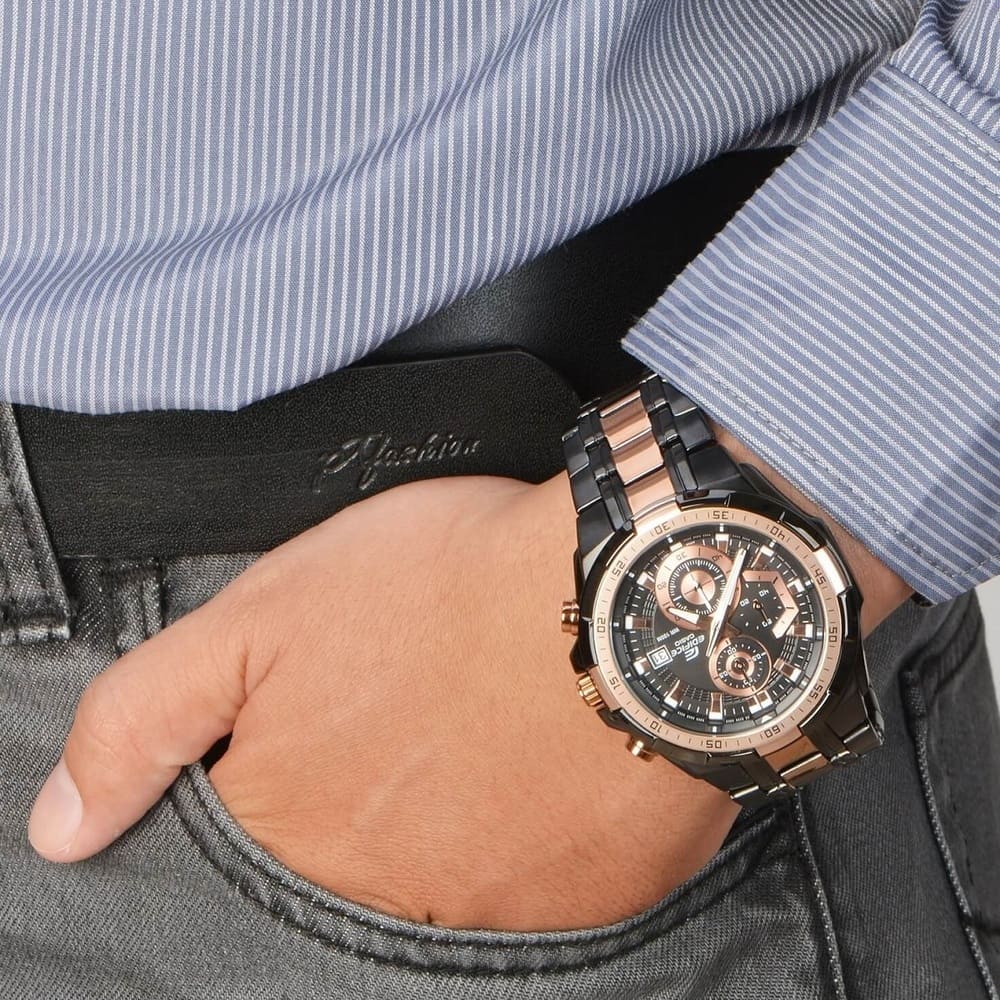 Casio Edifice EFR-539BKG-1AV men's chronograph watch, black dial, black ion-plated stainless steel bracelet – detail view 5
