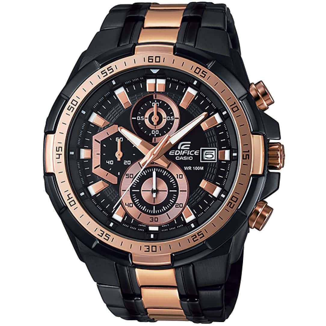 Casio Edifice EFR-539BKG-1AV men's chronograph watch, black dial, black ion-plated stainless steel bracelet – front view