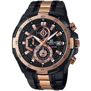 Casio Edifice EFR-539BKG-1AV men's chronograph watch, black dial, black ion-plated stainless steel bracelet – front view