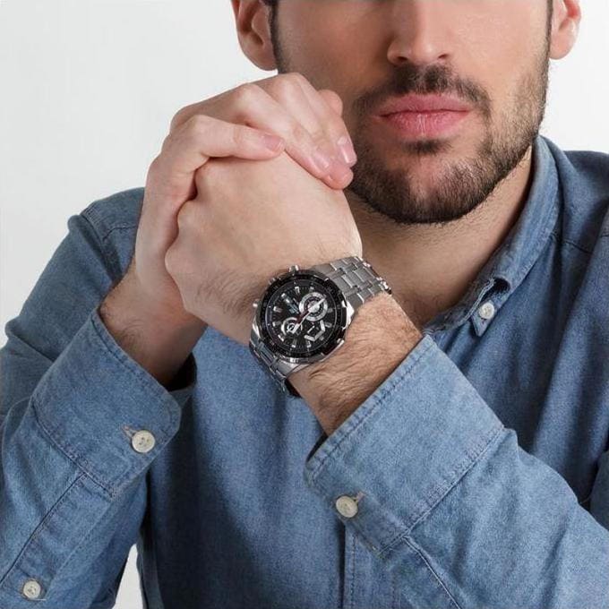 Casio Edifice EFR-539D-1AV men's chronograph watch, black dial, silver-tone stainless steel bracelet – detail view 5