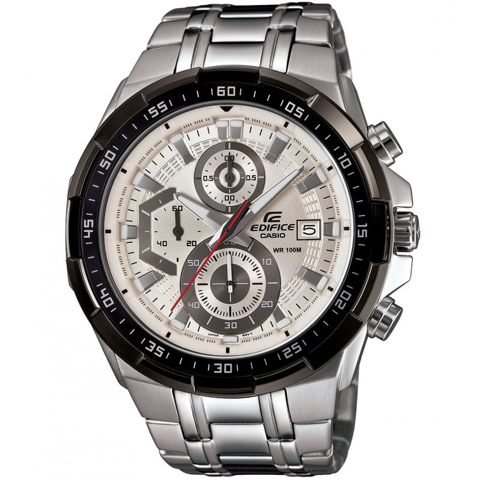 Casio Edifice EFR-539D-7AV men's chronograph watch, white dial, silver-tone stainless steel bracelet – front view