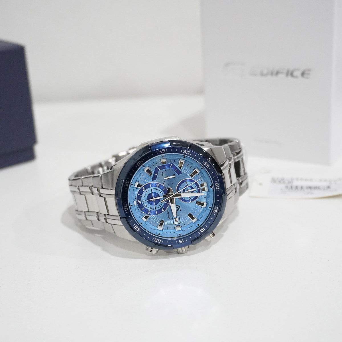 Casio Edifice EFR-539DE-2A men's chronograph watch, blue dial, silver-tone stainless steel bracelet – detail view 4