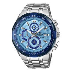 Casio Edifice EFR-539DE-2A men's chronograph watch, blue dial, silver-tone stainless steel bracelet – front view
