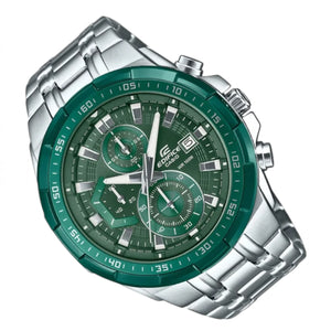 Casio Edifice EFR-539DE-3A men's chronograph watch, green dial, silver-tone stainless steel bracelet – detail view 3