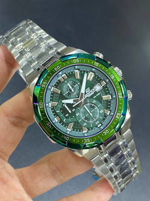 Casio Edifice EFR-539DE-3A men's chronograph watch, green dial, silver-tone stainless steel bracelet – detail view 4