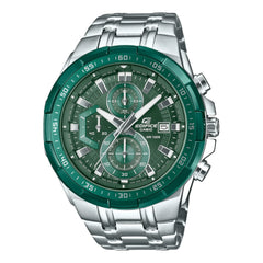 Casio Edifice EFR-539DE-3A men's chronograph watch, green dial, silver-tone stainless steel bracelet – front view