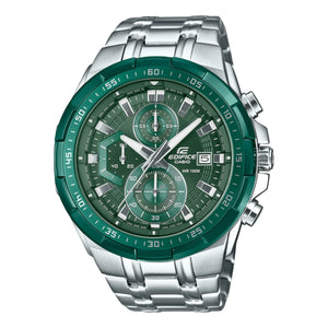 Casio Edifice EFR-539DE-3A men's chronograph watch, green dial, silver-tone stainless steel bracelet – front view