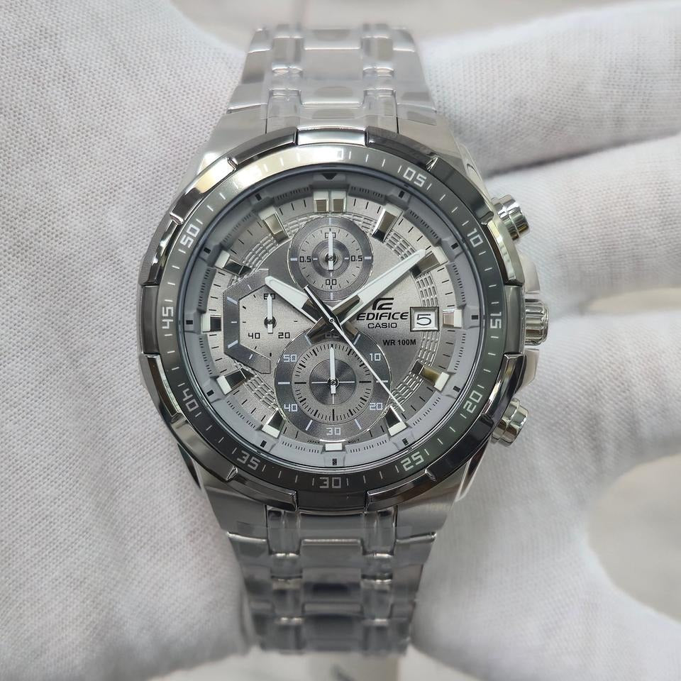 Casio Edifice EFR-539DE-8A men's chronograph watch, grey dial, silver-tone stainless steel bracelet – detail view 1