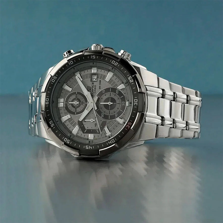 Casio Edifice EFR-539DE-8A men's chronograph watch, grey dial, silver-tone stainless steel bracelet – detail view 3