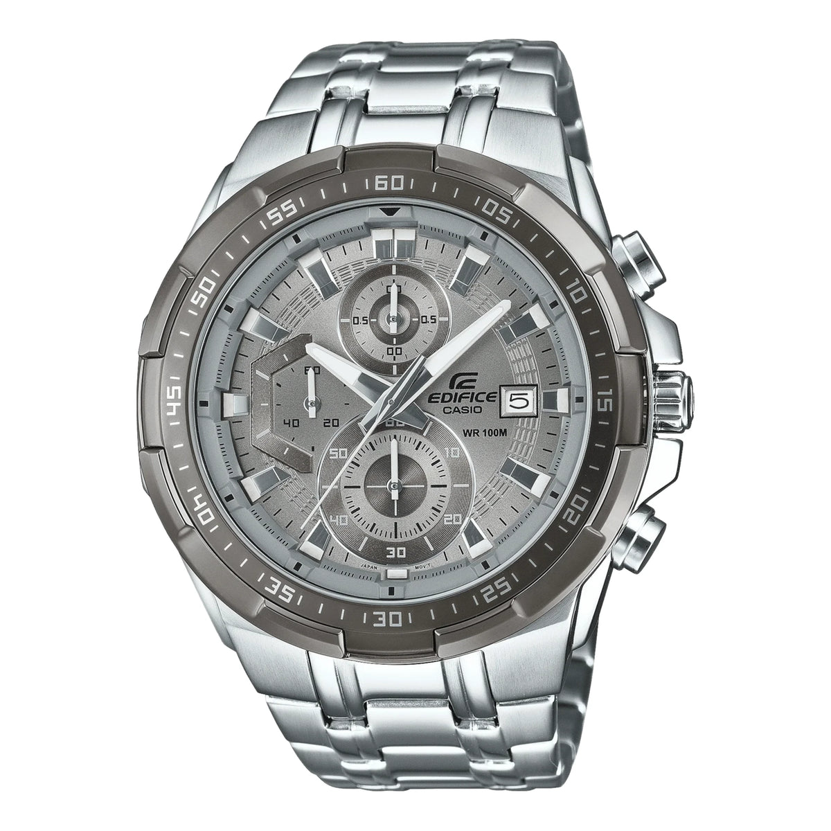 Casio Edifice EFR-539DE-8A men's chronograph watch, grey dial, silver-tone stainless steel bracelet – front view