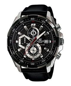 Casio Edifice EFR-539L-1AV men's chronograph watch, black dial, black leather strap – official front view