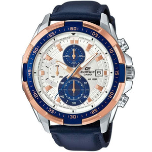 Casio Edifice EFR-539L-7CV men's chronograph watch, white dial, blue leather strap – front angle view