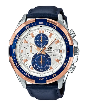 Casio Edifice EFR-539L-7CV men's chronograph watch, white dial, blue leather strap – official front view