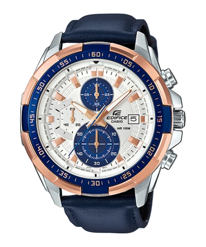 Casio Edifice EFR-539L-7CV men's chronograph watch, white dial, blue leather strap – official front view