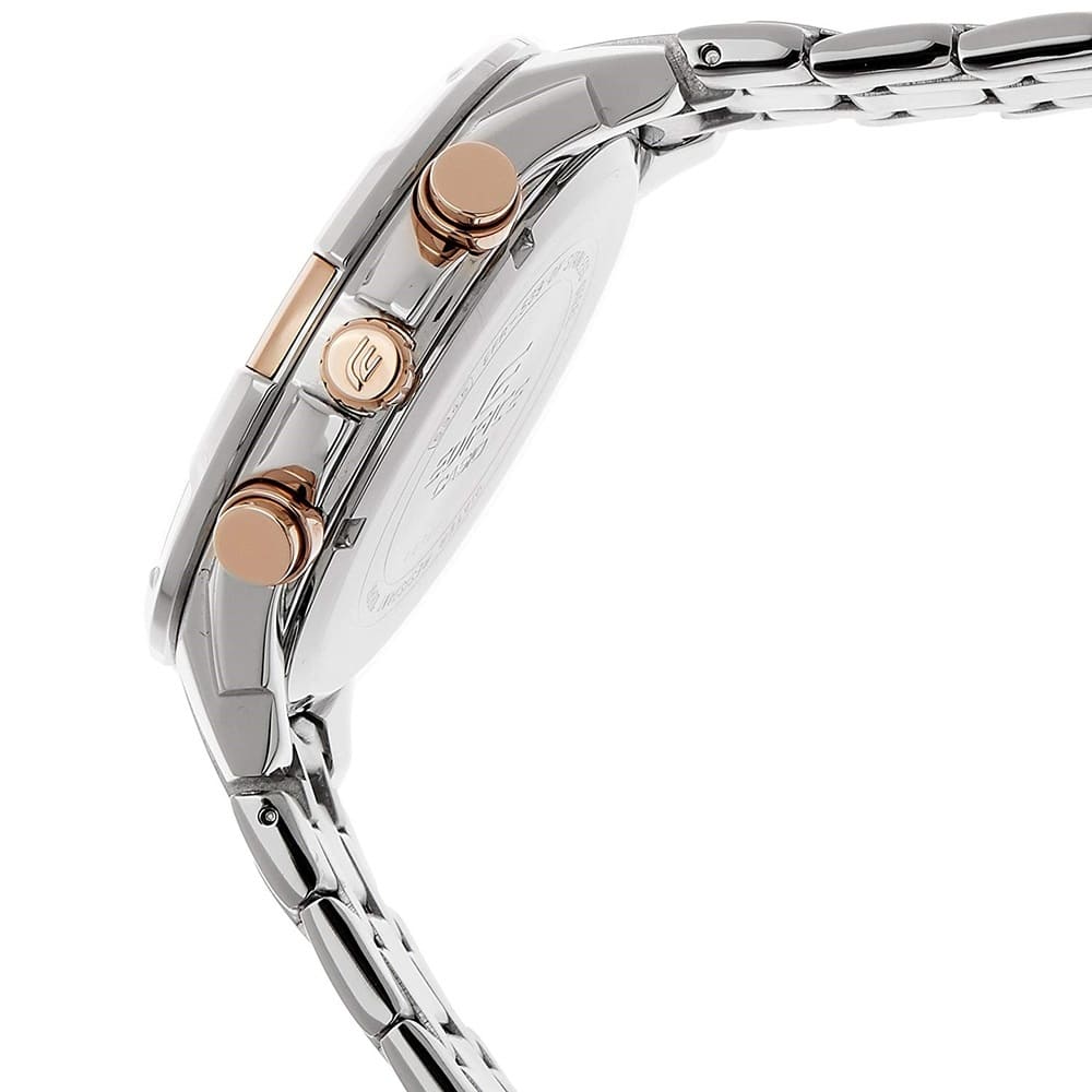 Casio Edifice EFR-539SG-7A5V men's chronograph watch, white dial, two-tone silver and rose gold-tone stainless steel bracelet – detail view 4