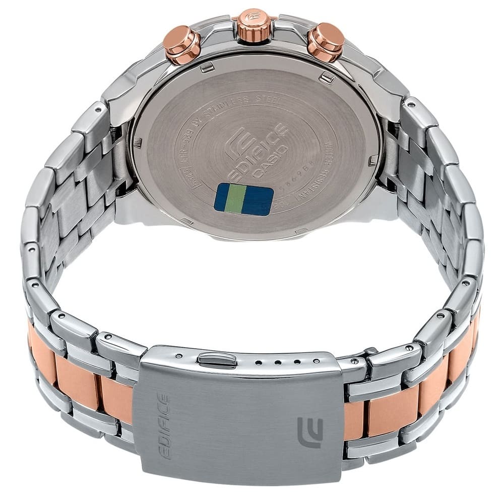 Casio Edifice EFR-539SG-7A5V men's chronograph watch, white dial, two-tone silver and rose gold-tone stainless steel bracelet – detail view 5