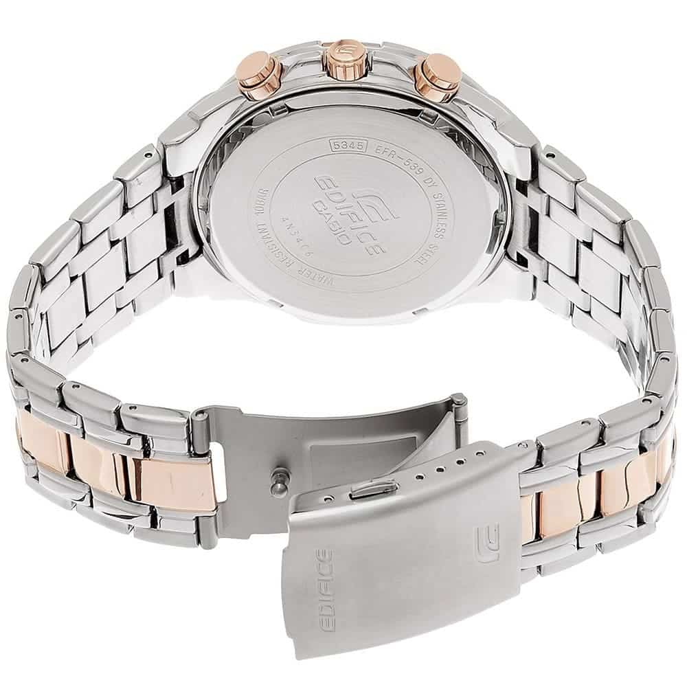 Casio Edifice EFR-539SG-7A5V men's chronograph watch, white dial, two-tone silver and rose gold-tone stainless steel bracelet – detail view 6