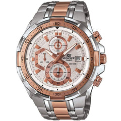 Casio Edifice EFR-539SG-7A5V men's chronograph watch, white dial, two-tone silver and rose gold-tone stainless steel bracelet – front view