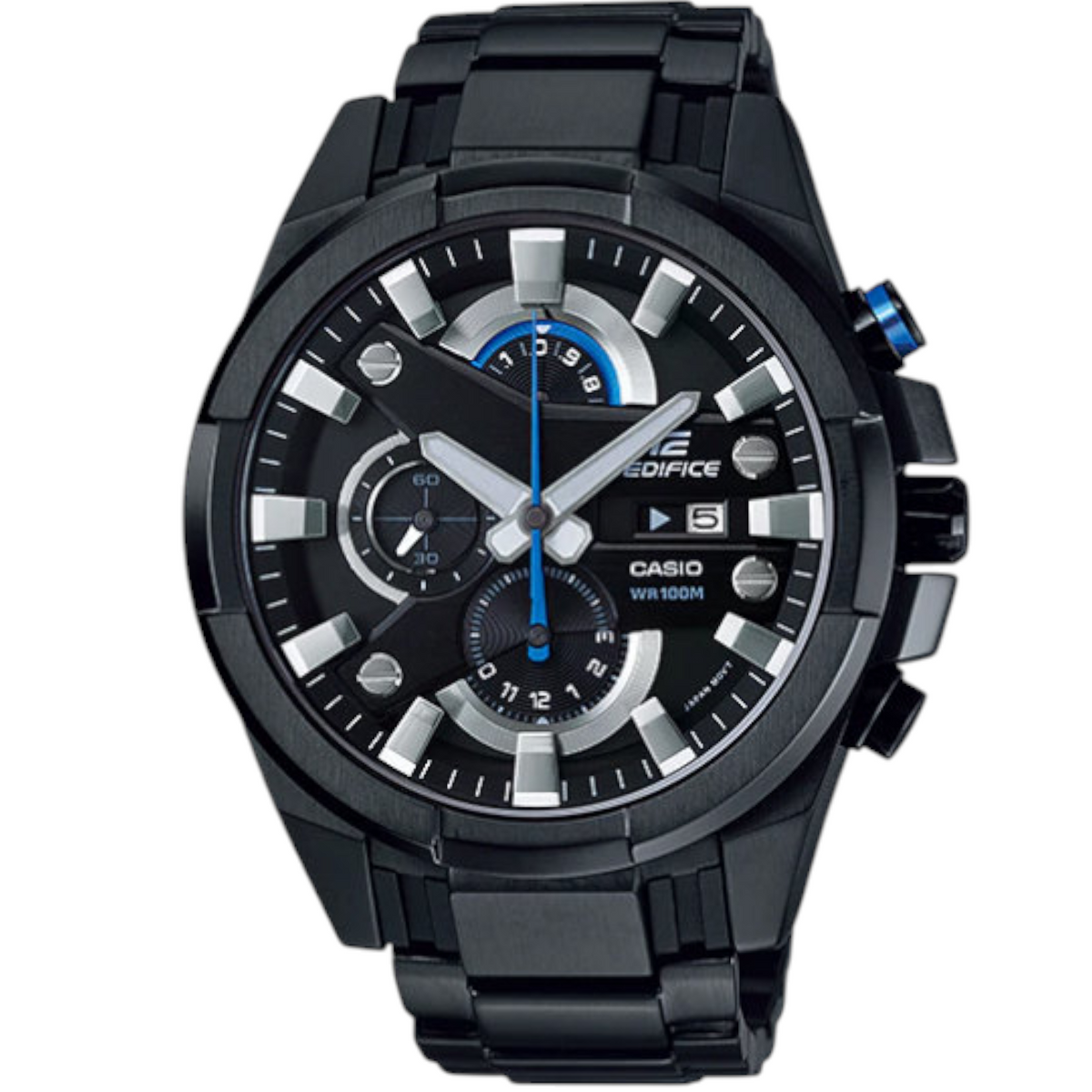 Casio Edifice EFR-540BK-1AV men's chronograph watch, black dial, black ion-plated stainless steel bracelet – front view