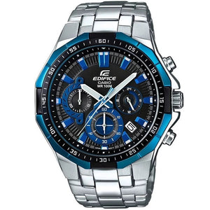Casio Edifice EFR-554D-1A2V men's chronograph watch, black dial, silver-tone stainless steel bracelet – front view