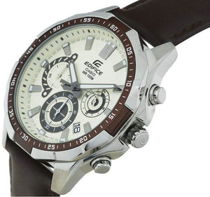 Casio Edifice EFR-554L-7AV men's chronograph watch, white dial, genuine brown leather strap – detail view 2