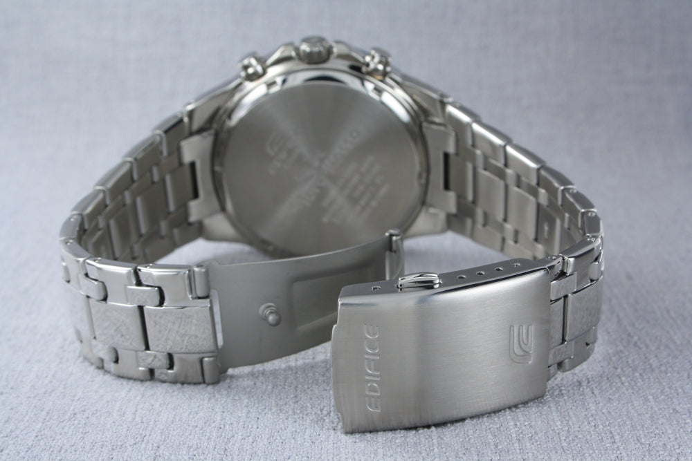 Casio Edifice EFR-554TR-2A men's chronograph watch, black dial, silver-tone stainless steel bracelet – detail view 3