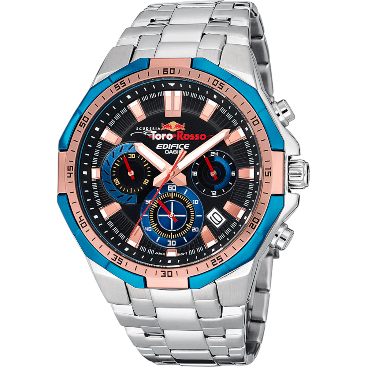 Casio Edifice EFR-554TR-2A men's chronograph watch, black dial, silver-tone stainless steel bracelet – front view