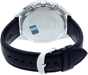 Casio Edifice EFR-556L-1AV men's chronograph watch, black dial, genuine black leather strap – detail view 2