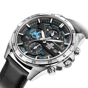 Casio Edifice EFR-556L-1AV men's chronograph watch, black dial, genuine black leather strap – detail view 3