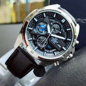 Casio Edifice EFR-556L-1AV men's chronograph watch, black dial, genuine black leather strap – detail view 4