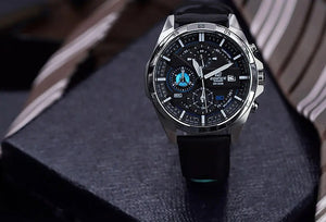 Casio Edifice EFR-556L-1AV men's chronograph watch, black dial, genuine black leather strap – detail view 6
