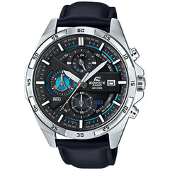 Casio Edifice EFR-556L-1AV men's chronograph watch, black dial, genuine black leather strap – front view