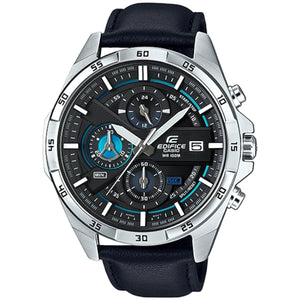 Casio Edifice EFR-556L-1AV men's chronograph watch, black dial, genuine black leather strap – front view