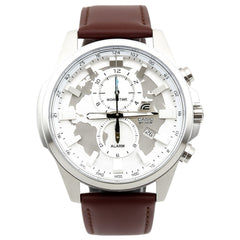 Casio Edifice EFR-556L-7AV men's chronograph watch, white dial, genuine brown leather strap – lifestyle view 2
